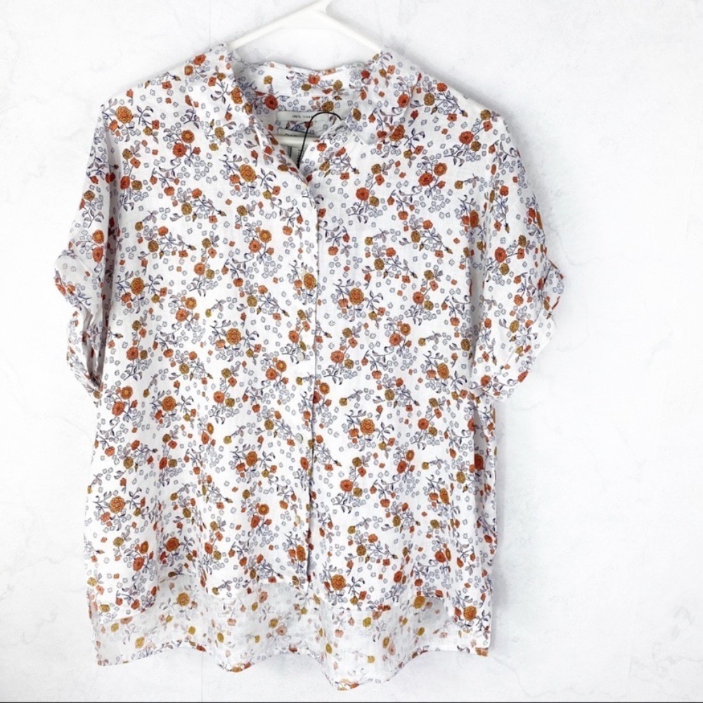 [Rachel Zoe] Floral Linen Button Down Top